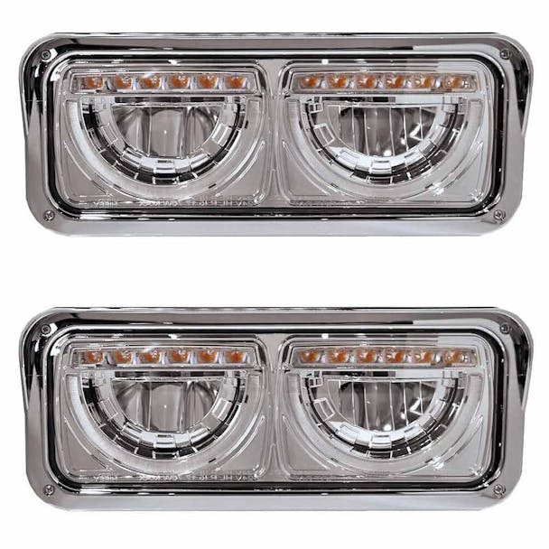Peterbilt 357 365 378 379 Half Moon Rectangular Chrome Headlight Assembly
