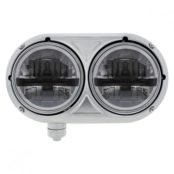 5 3/4" Peterbilt 359 Style Stainless 8 LED Dual Black Round Headlight Both