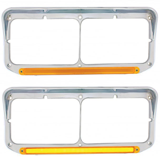 Rectangular Dual Headlight Bezel With Visor & GLO LED Lights