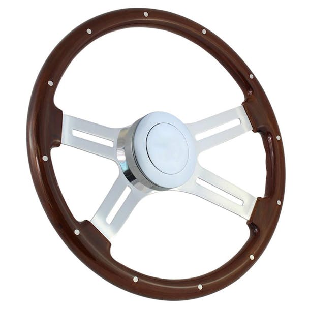 Highway Wheels 18" Steering Wheel With Chrome Dual Classic Spokes And Dark Wood Finish - 5 Hole Horn Button