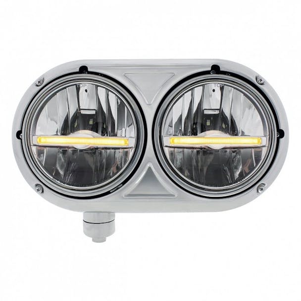 Peterbilt 359 Style LED Stainless Dual Headlight Assembly Amber And White LED Shown