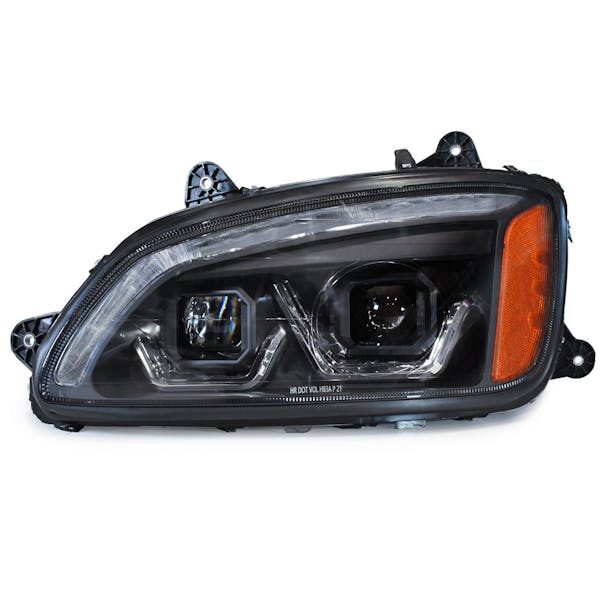 Kenworth T660 Blackout Halogen Projector Headlight With LED Sequential Turn Signal - Thumbnail