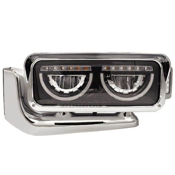 Peterbilt 389 589 Blackout LED Headlight Assembly with Half Moon DRL Feature and Custom Mounting Arm - Both Sides