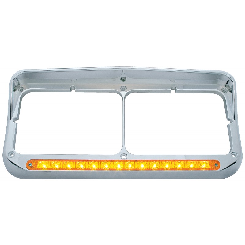 Rectangular Dual Headlight Bezel With Visor & Amber LED - Raney's