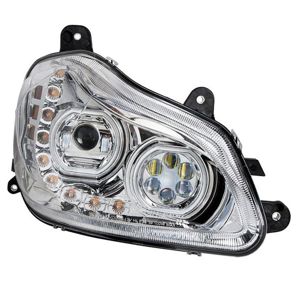 Kenworth T680 Chrome Headlight With Halo LED And Sequential Light Bar (Complete Set)