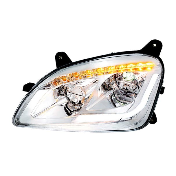 Peterbilt 579 587 Chrome LED Headlight With Sequential LED Turn Signal - On