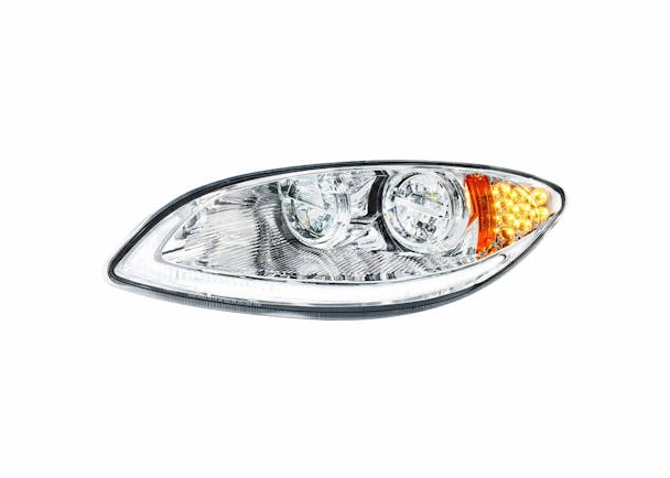 Chrome LED Headlight With LED Light Bar & Turn Signal For 2006-2017 International ProStar - Thumbnail