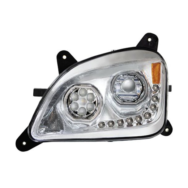 Peterbilt 579 587 Chrome Headlight With LED Halo Position Rings - Default