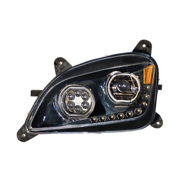 Peterbilt 579 587 Blackout Headlight With LED Halo Position Rings - Default