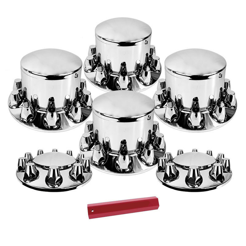 たか Black Front Axle Wheel Cover w/ Hub Cap 33mm Lug Nuts Fit For Semi