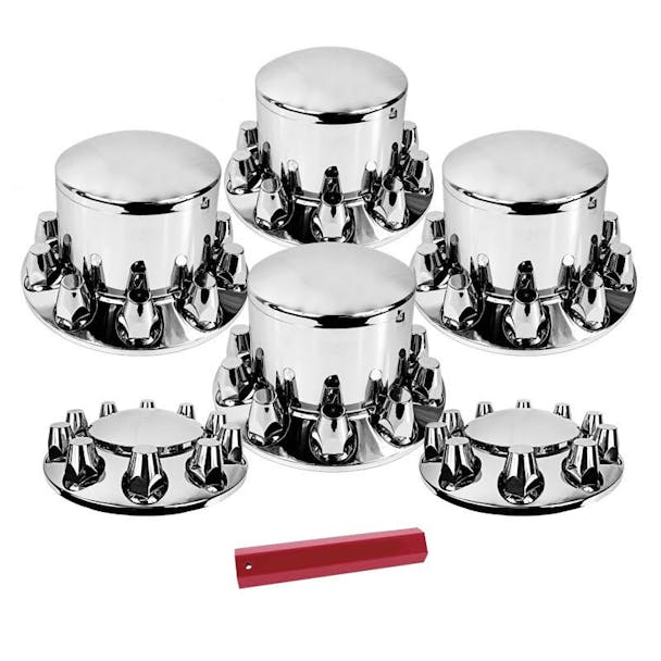 Complete Chrome Axle Cover Kit with 33mm Lug Nuts And Tool
