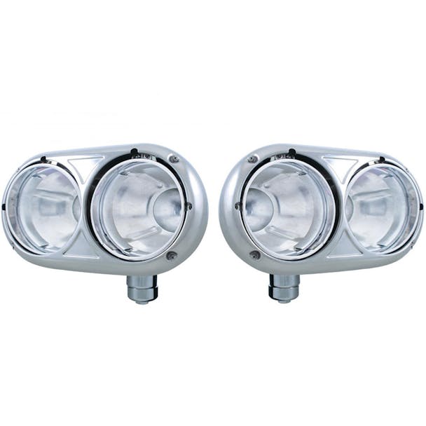 Peterbilt 359 Style Stainless Dual Round Headlight Housing