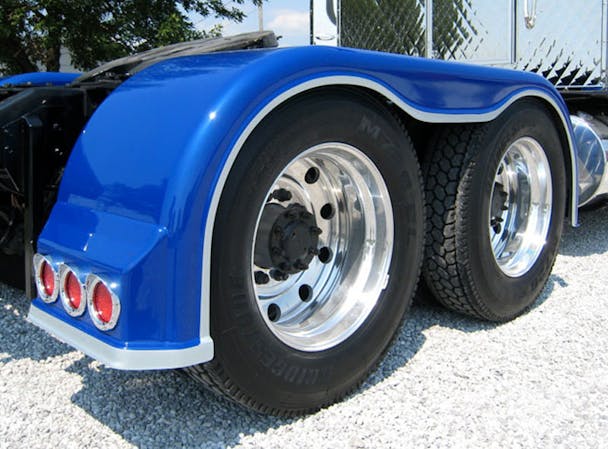 Semi Truck Fiberglass Full Fender Set With Low Light Holes & Brackets Painted Blue