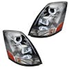 Lit Volvo VNL Chrome Projection Headlights With LED Position Bar 2004 & Newer Side Angle Passenger And Driver 