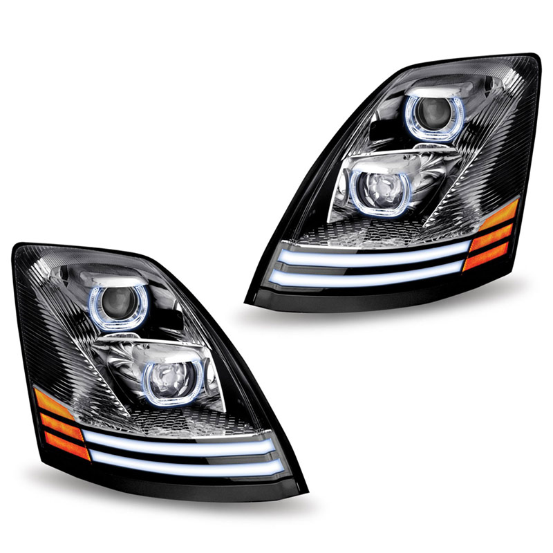 Volvo VNL & VT Chrome Projector Headlight With LED Dual Function