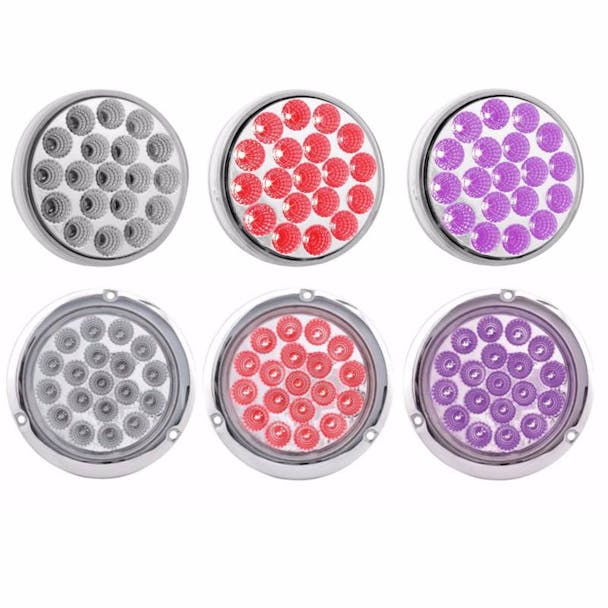 4" Round Dual Revolution Red STT & Purple LED Marker Light Grommet And Flange Mount