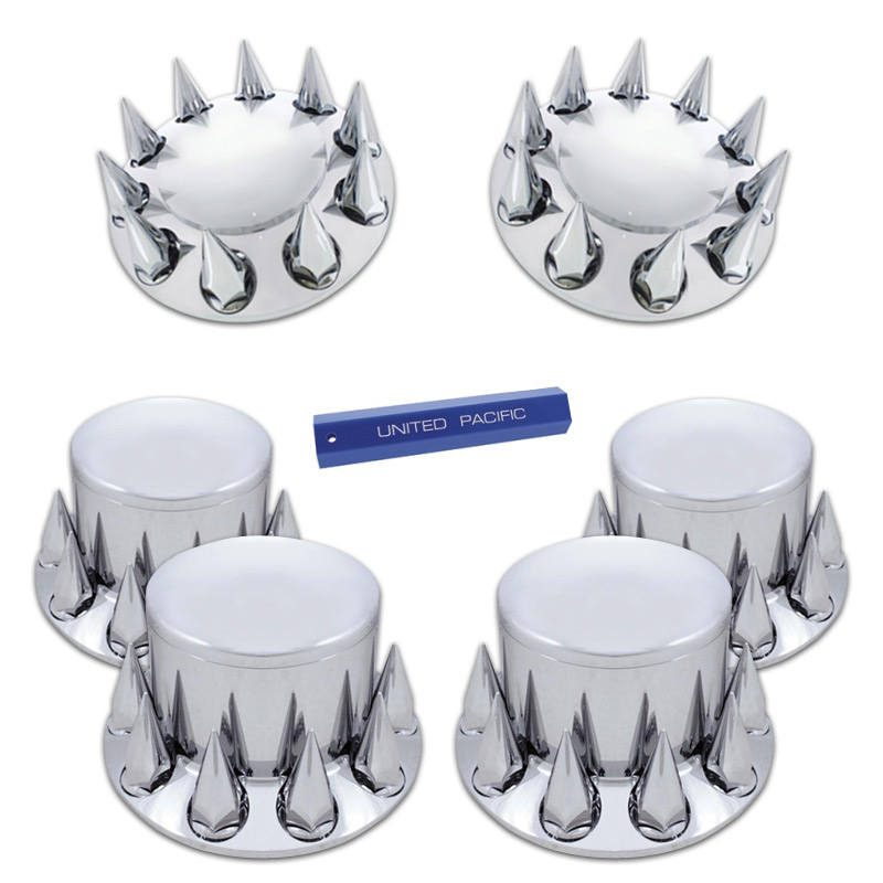 Complete Chrome Axle Cover Kit with 33mm Spiked Thread-On