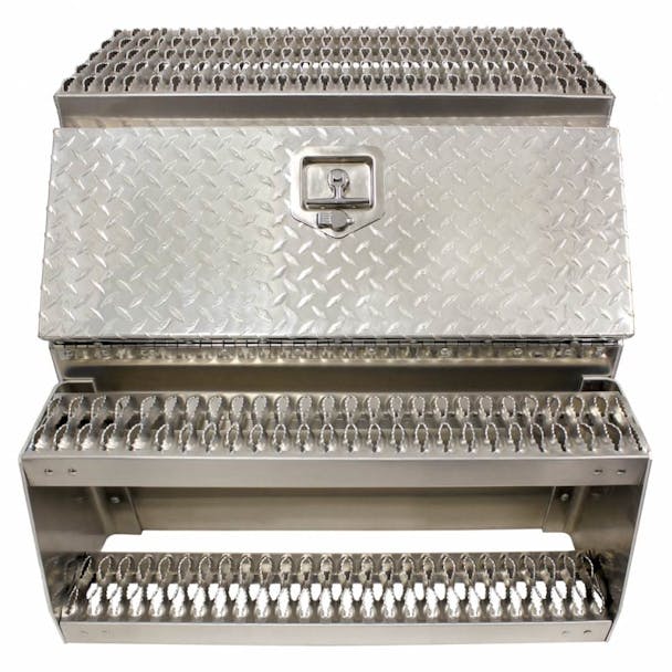 30" Diamond Plate Aluminum Saddle Tool Box With Step