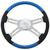 18" Classic Combo Blue Wood & Leather 4 Chrome Spoke Steering Wheel