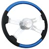 18" Classic Combo Blue Wood & Leather 4 Chrome Spoke Steering Wheel - Side