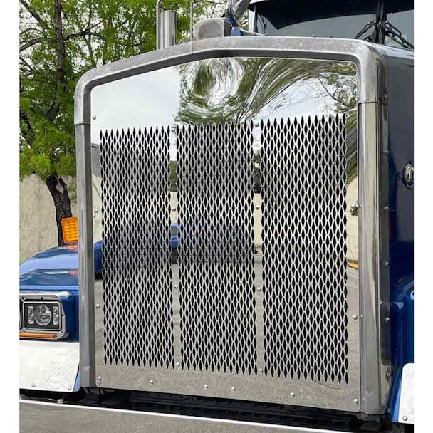 Kenworth W900L SS Grill With Small Diamond Cutouts On Blue Truck