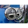 5 3/4" Peterbilt 359 Style Stainless 8 LED Dual Black Round Headlight Installed