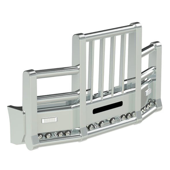 Kenworth T600 Set Back Axle Herd Super Road Train Bumper Grill Guard - Vertical Tubes With Slam Latch, Custom Lights, and Signal Lights