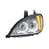 Freightliner Columbia Chrome Full LED Headlight WIth LED Light Bar - Amber Light On