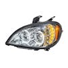 Freightliner Columbia Chrome Full LED Headlight WIth LED Light Bar - Side Lights On