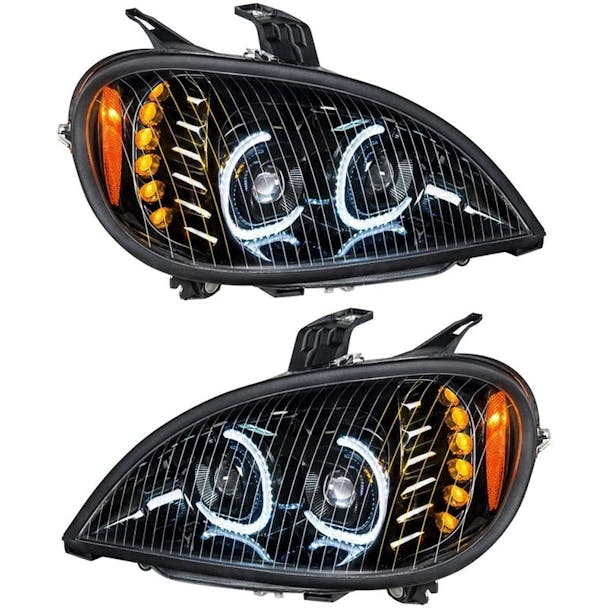 Freightliner Columbia Blackout Full LED Headlight With LED Light Bar Kit