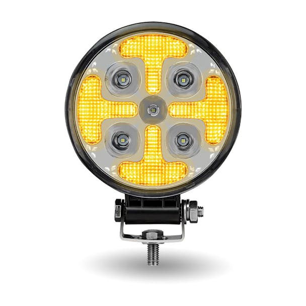 4.5" Round Strobe Series With Amber LED Spot & Strobe Work Lamp With Amber LED's On