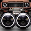 7" Round LED Halo Ring High & Low Beam Projector Headlight - On Truck