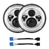 7" Round LED Halo Ring High & Low Beam Projector Headlight - Chrome Pair