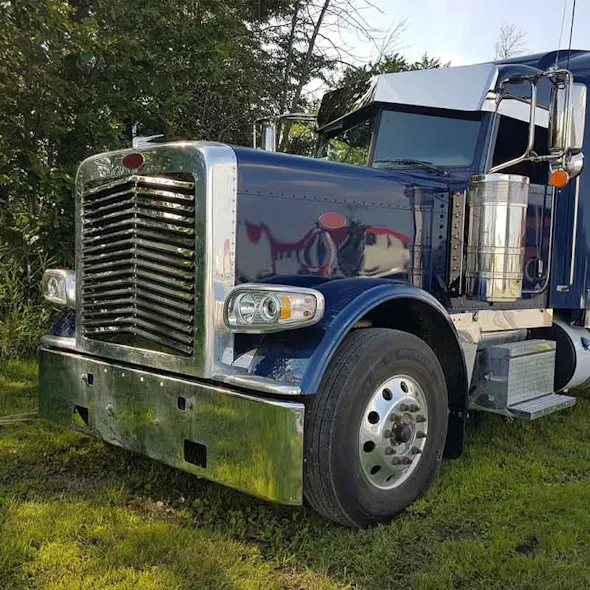 Peterbilt 300 Series Mirror Shine 14" Stainless Steel Ultra Cab Drop Visor Side View