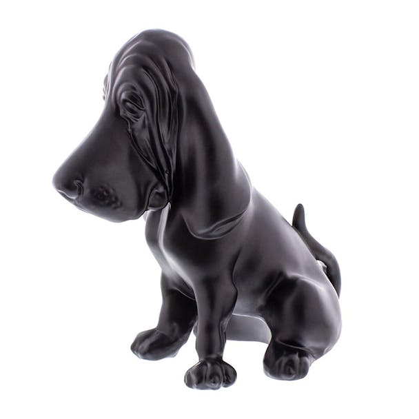 Matte Black Die-Cast Basset Hound Hood Ornament Side View