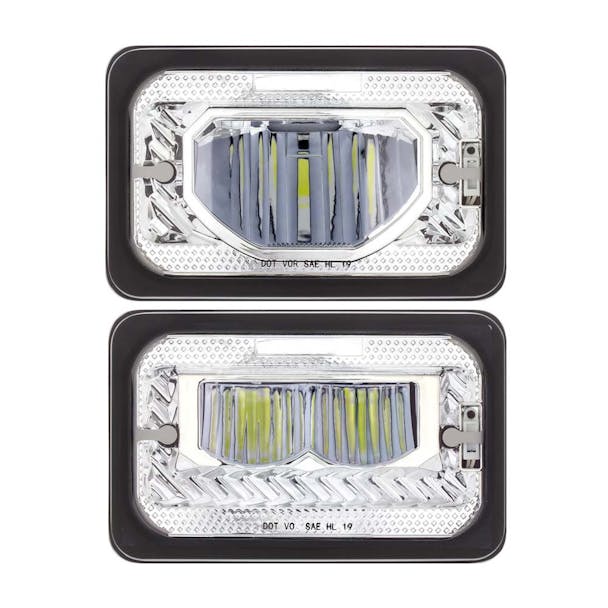 Power LED 4" x 6" Rectangular Chrome Heated Glass Lens Headlight - Both
