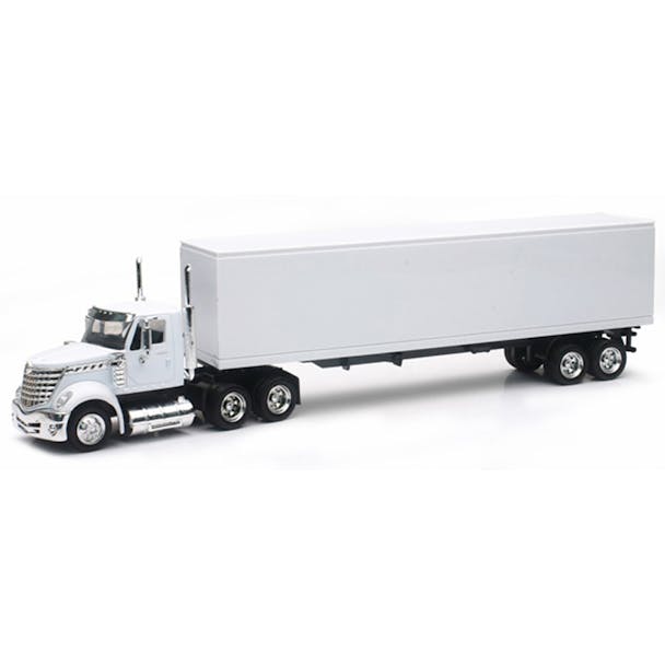 International Lonestar White Long Hauler With Dry Van Trailer Replica