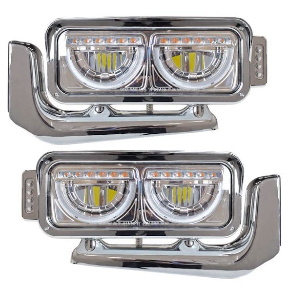 Peterbilt 359 367 379 389 567 589 LED Headlight Assembly with Half Moon DRL Feature and Custom Mounting Arm - Both Sides