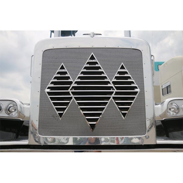 Peterbilt 388 389 Stainless Steel Triple Diamond Louvered Grill Insert By RoadWorks - Upward Angle