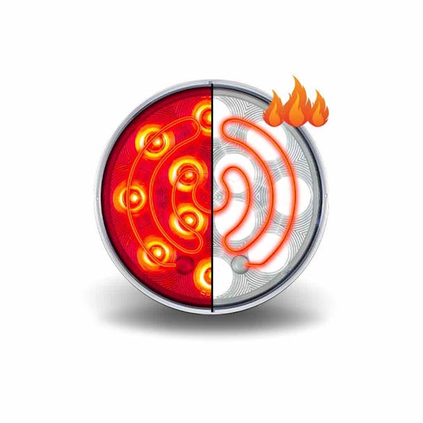 4'' Round Red And White Dual Revolution Stop Tail Turn LED Light With Heated Lens - Red And White Light