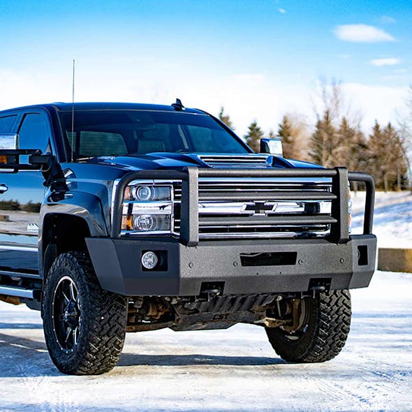 Chevrolet 2500 3500 Herd Aero LT PLUS Bumper Grille Guard (Black Polyurea Coated; Installed on Truck)
