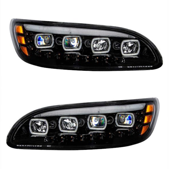 Peterbilt 382 384 386 387 Blackout Competition Series Quad-LED Headlight - Both sides LED off