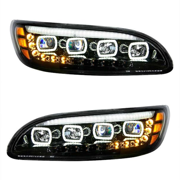 Peterbilt 382 384 386 387 Blackout Competition Series Quad-LED Headlight - Both sides LED on