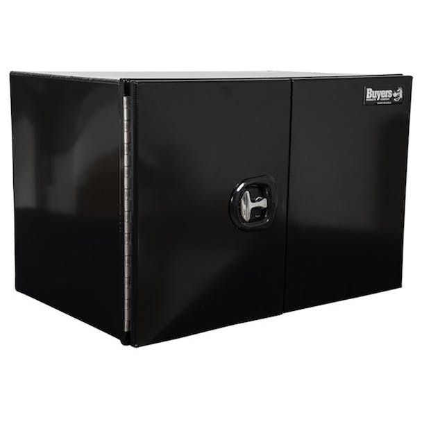 Pro Series Black Smooth Aluminum Underbody Tool Box With Barn Door - Left Tilt