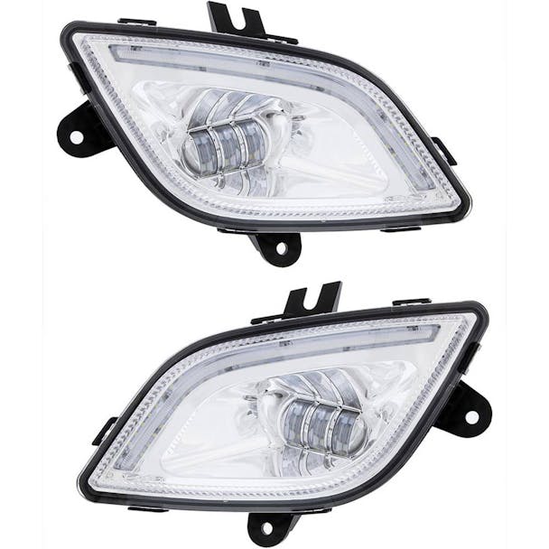 Freightliner Cascadia Chrome LED Fog Light With Light Bar A66-03653-002 A66-03653-003  Showing the Passenger and Driver Lights