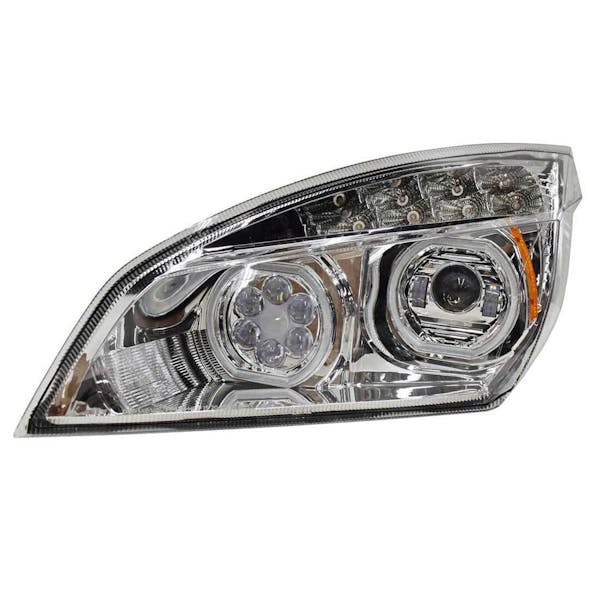 Freightliner Cascadia 2018+ Chrome Full LED Projection Headlight With DRL Halo Rings Driver Side