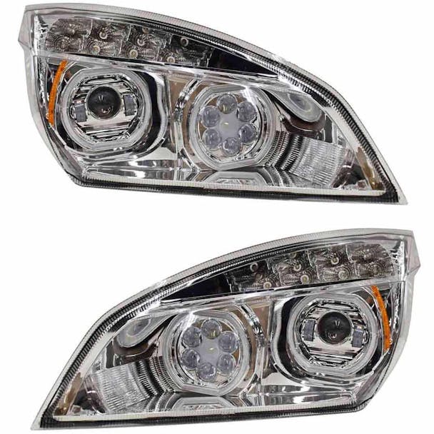Freightliner Cascadia 2018+ Chrome Full LED Projection Headlight With DRL Halo Rings