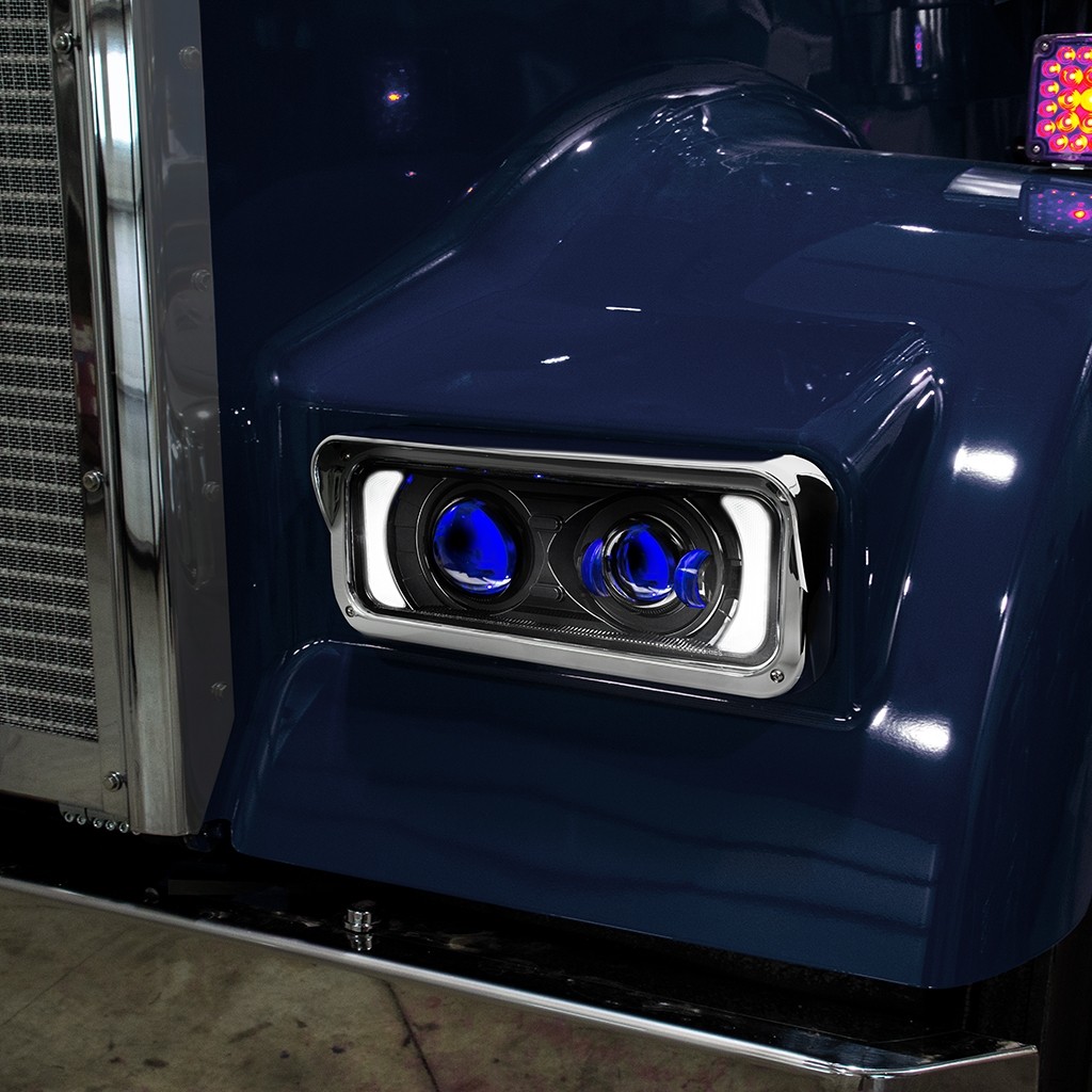 Black LED Halo Projector Headlights For Peterbilt & Kenworth (1981-2019) – Driver & Passenger Side
