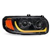 Peterbilt 389 388 367 567 589 Black Projector Headlight Assembly With Optional Heat & Backlit Auxiliary non heated passenger signal function