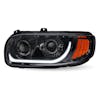 Peterbilt 389 388 367 567 589 Black Projector Headlight Assembly With Optional Heat & Backlit Auxiliary non heat tilted view